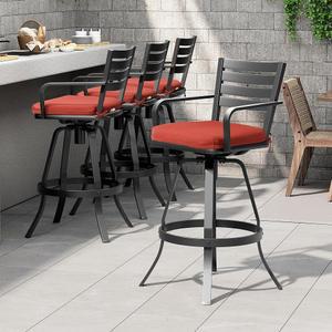 펠레반트 야외 바 스툴 4종 세트 선브렐라 쿠션, 29.5인치 알루미늄 회전 높이 의자, 등받이 및 발판, 데크 잔디 정원용 방청 파티오 바툴, 레드