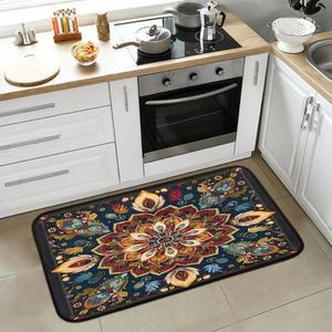 주방, 실내, 현관, 싱크대, 세탁소 홈 데코 플라워 만다라 보헤미안 에스닉을 위한 주방 러그 미끄럼 방지 세탁 매트 흡수 카펫 환영