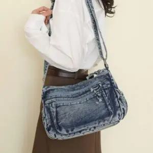 빈티지 데님 캐주얼 크로스백 캐주얼 여자가방 숄더백 토트백 데님백 유니크가방 여성가방 청가방 빈티지백