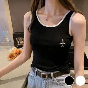 배색 여성 심플 나시 티셔츠