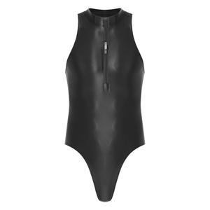 이휘민 남성 원피스 반짝이는 실키 민소매 맨키니 레오타드 컴프레션 래쉬 가드 수영복