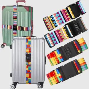 캐리어벨트 여행용 가방 도난 방지 비밀 번호 락 잠금장치 인디언 블럭 무늬 스트랩 밴드