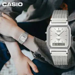 [카시오]스퀘어 메쉬밴드 남녀 커플 아나디지 손목시계