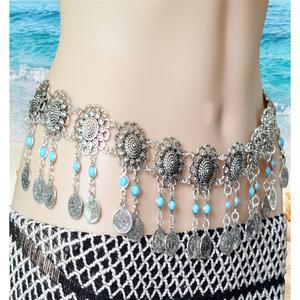 댄스소품 밸리소품 악세사리 인도 실버 체인 댄스 밸리 무대 허리 동전 엉덩이 여성 벨트 소품 레이디 꽃과 부족 공연 스카프