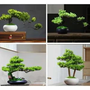 인조 소나무 분재 맞춤 로비 검정색 실내 꽃병