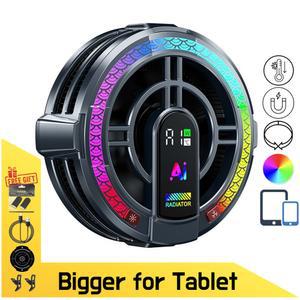 iPad용 대형 태블릿 쿨러, AI 스마트 온도 제어 기능이 있는 냉각 팬, 4단계 및 RGB 조절 가능, 자기 및 탈착식 그립