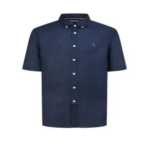 헤지스 남성 25SS [스테디셀러] 네이비 버튼다운 린넨 반팔캐주얼셔츠 WHSH5B501N2