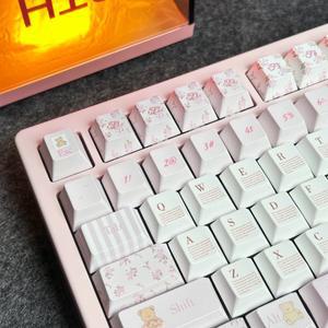 리틀 베어 부케 키캡 MOA 체리 프로파일 핑크 PBT 커스텀 (기계식 키보드용) 귀엽고 부드러운 플로럴 선물