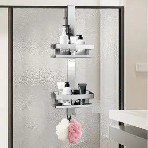 무타공 샤워실선반 2단 화장실 걸이형 흡착식 선반 욕실 욕실정리대 일자 스텐레스 실버 R663