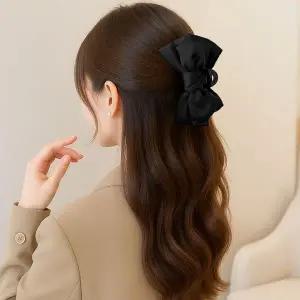 블랙 새틴 리본 집게핀 올림머리 헤어핀