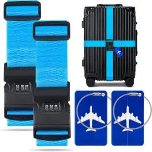 빌리오네 2 비밀번호 잠금 및 금속 태그가 있는 여행 가방용 캐리어용 캐리어 스트랩 조절 가능한 벨트