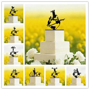 여행 세계지도 웨딩 케이크 토퍼 신부와 신랑 애완견 고양이와 아크릴 웨딩 커플 미스터 부인 약혼 기념일