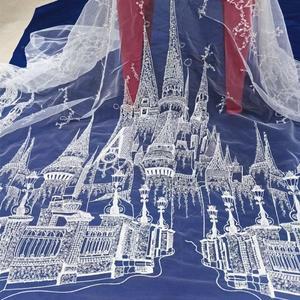 스팽글 비즈 캐슬 자수 레이스 원단 웨딩 드레스 디자인 패션 천 DIY 미터당 재봉 재료