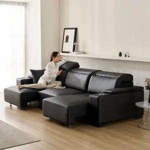 [삼익가구]무드인 헤드틸팅 모션 확장형 슬라이딩 4인용 가죽 리클라이너 소파(홈바형)