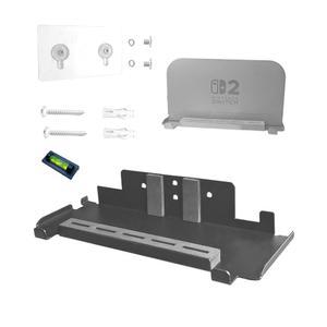 닌텐도 스위치 2 / OLED용 EMAQUIN 벽걸이 브래킷(드릴 프리, 헤비 듀티 스티커 설치, 튼튼한 금속, 게임 카드 홀더 5개, 조이콘 행거 2개, TV 뒤에 쉽게 설치 가능, 블랙)