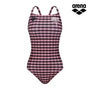 [아레나수영복] 어반체크 원피스 더블 크로스 스트랩백 A6SL1LO66PNK
