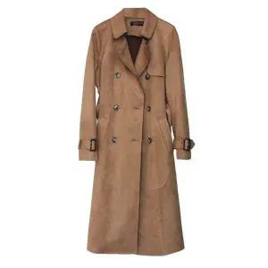 트렌치 롱 그린 세무 가을 레더 자켓