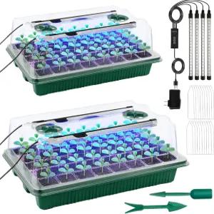 NEWKITS 2팩 실내 온실 밀기울 수경 재배용 스마트 타이머가 장착된 재배 조명 습도 돔이 80셀 씨앗 스타터