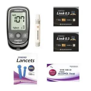 (주)에스디바이오센서 SD 스탠다드링크0.3 혈당측정기 풀세트 (기계+시험지100+채혈침110+알콜솜100+건전지