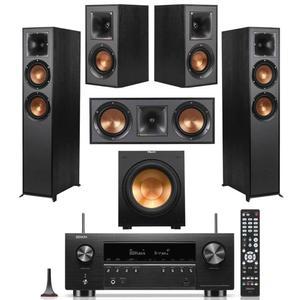 Klipsch 레퍼런스 5.2 홈 시어터 시스템, 7.2 리시버, 번들, R-26FA 바닥 스탠드 스피커 2개, R-25C 스피커, R-41M 책장, R-12SW 서브우퍼 및 데논 AVR-S770H 7.2채널 8K