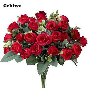졸업꽃다발 유칼립투스 잎 실크 인공 꽃 장미 꽃다발 모란 웨딩 테이블 파티 꽃병 홈 데코 11 헤드