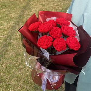 졸업꽃다발 크로셰 인공 직조 꽃 니트 부케 스승의 날 장미 결혼식 하객 선물 크리스마스