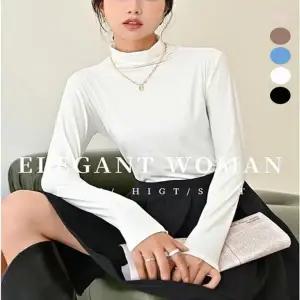 여성 하프넥 티셔츠 겨울 폴라 반목 데일리 레이어드