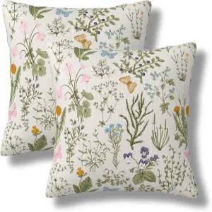 베이투올라 봄 꽃 던지기 베개 커버 18x18 세이지 그린 야생화 장식 식물 야외 쿠션 케이스 소파 침대