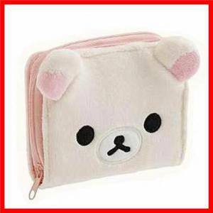 리락쿠마 코리락쿠마 플러시 지갑 지갑 만화 곰 얼굴 여성용 귀여운 짧은 지갑 소녀 화이트 카와이 지갑 머