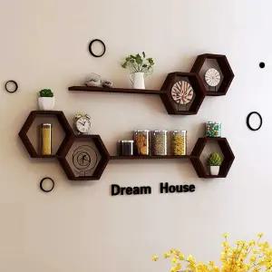 거실 목재 벽선반 육각형 원목 인테리어 주방선반 벽걸이 수납