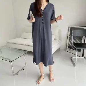 [보리보리/보리맘]단추 수유 원피스 브이넥 수유복 만삭 원피스 홈웨어 임부 잠옷 ID300
