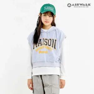 [보리보리/에어워크 주니어]피치 크롭 레이어드 민소매 후드 티셔츠