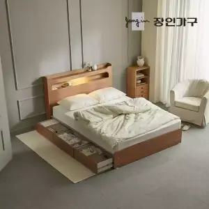 장인가구 메이비 LED 직선헤드 수납 침대프레임 킹 K (높이230)