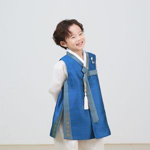 한설한복 H5705 남아한복 시작의계절 블루 금박 아동 주니어한복[1세-12세]