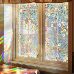 비접착 창문시트지 꽃무늬 홀로그램 식물그림 유리창필름