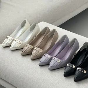 여성 가죽 태슬 메탈장식 정장 구두 펌프스