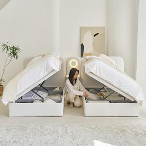 아씨방가구 플랜스 트윈 부부 리프트업 조명 패브릭 호텔 침대 SS 2개+조명협탁