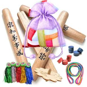 복주머니 민속놀이 세트 (프리미어) 명절 선물 전통놀이 박달나무 윷놀이 팽이 제기 실뜨기