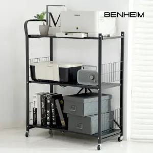 벤하임 다용도 폴딩 테이블 BEL001(블랙), BEL002(화이트) 이동식 테이블 접이식 선반대 철제 폴딩 선반 무설치 수납 선반 3단 원터치 선반대 트롤리