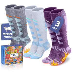 여성용 랄라파 메리노 울 스키 양말 - 겨울 스키 스노보드를 위한 따뜻한 보온 패딩 쿠션 무릎 높이 양말