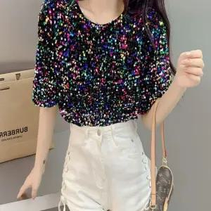 라인댄스 댄스복 반짝이 상의 반팔 픽유아 11번가