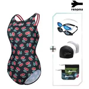 [롯데백화점]레노마 여성 체리 X-BACK 원피스 수영복수경수모세트 LS2E805SET_BK