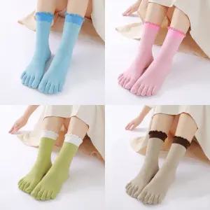 여성 여자 쫀쫀발목 골지 배색 프릴 발가락양말 4켤레세트