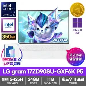 LG전자 그램17 17ZD90SU-GXF6K P5 노트북 윈도우11프로 24GB SSD1TB 울트라5-125H 업무용 대학생 가벼운