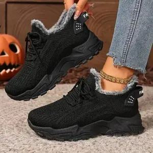 여성 블랙 방한 운동화 털 안감 기모 스니커즈 겨울 러닝화_24127412