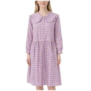 [롯데백화점]예스 (기모면)귀여운 빅카라 박스핏 바이올렛 체크 여성 원피스 잠옷 YSWEZ856