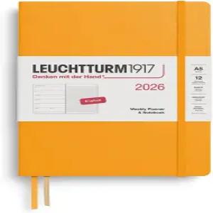 LEUCHTTURM1917 - 주간 플래너 및 노트북 2026 하드커버 미디엄(A5) 통치 떠오르는 태양 (2026년 1월 1일