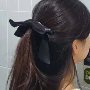 헤어 레이스집게핀 올림머리 쉬폰 왕리본 바나나핀 블랙
