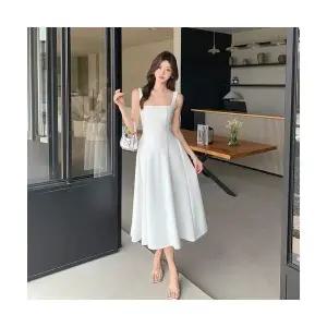 팔콘 여성 여친 원피스 민소매 여름 플레어 스윙 나시드레스 스퀘어넥 미디 빅스커트 KKE5