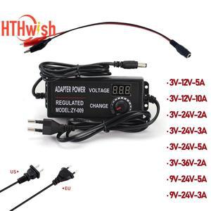 AC-DC 조정 가능한 전원 공급 장치 3V 5V 12V 24V 2A 3A 5A 10A 여자 악어 클립 커넥터 LED 어댑터